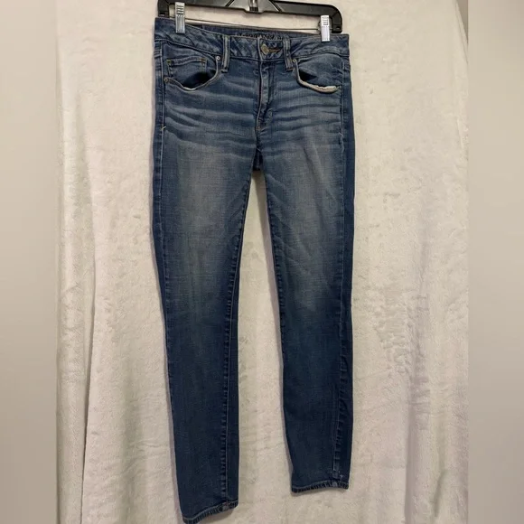 American Eagle Skinny Low Rise Jeans Womens 6 Blue Stretch Jeggings Skater Indie - Picture 2 of 12